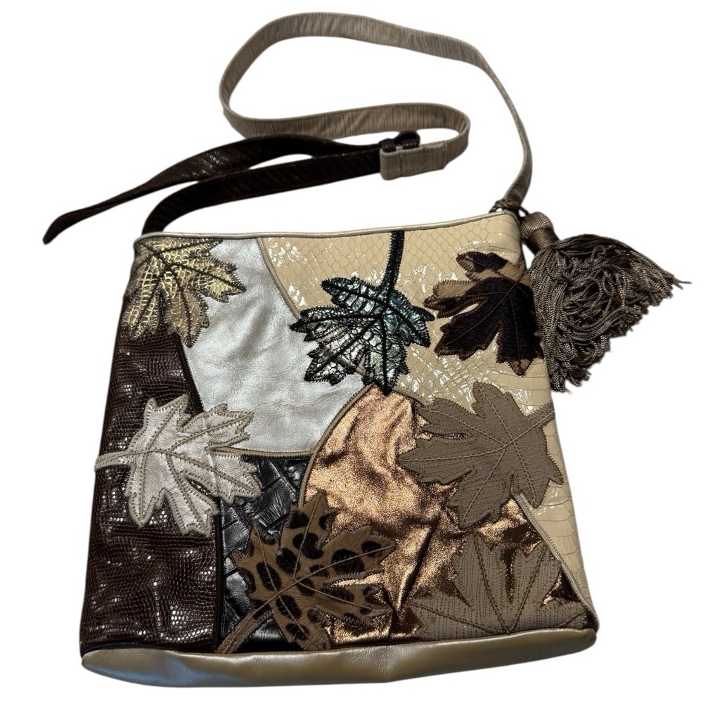 Elegant Sharif Leather Patchwork Leaf Design Shoulder or Crossbody Bag